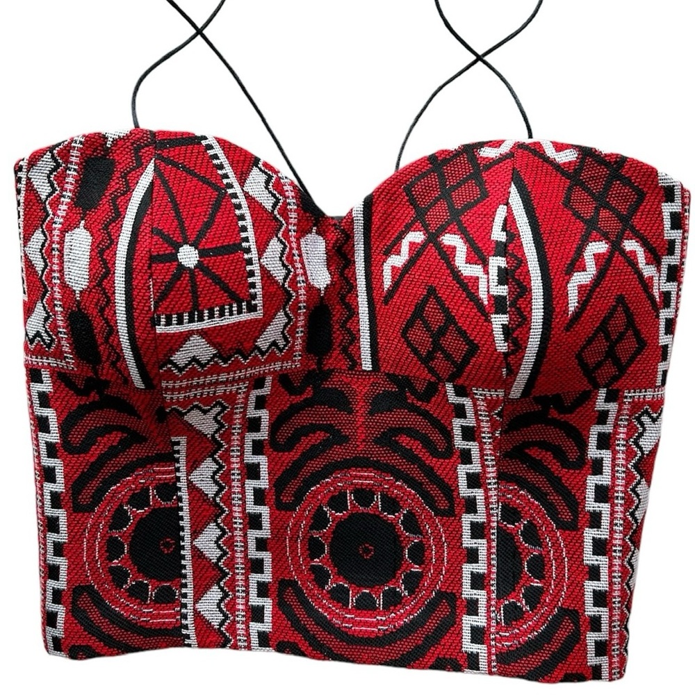 Red Crop Top Corset Vintage Tapestry